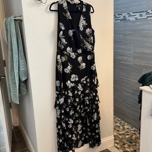 INC black floral sleeveless hi-low dress